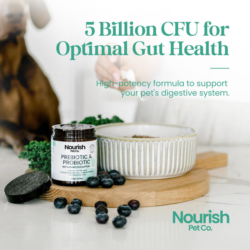 Nourish Pet Co. Gut Health Support for Pets - Prebiotics & Probiotics for Digestion & Immunity