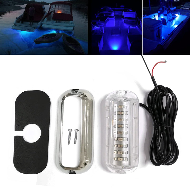 2Pcs 27 LEDs Blue Marine Boat Lights,IP68 Waterproof Underwater Boat Trailer Light Pontoon Boat Transom Lights Stern Navigation Light Boat Interior Deck Lights 10-30V DC