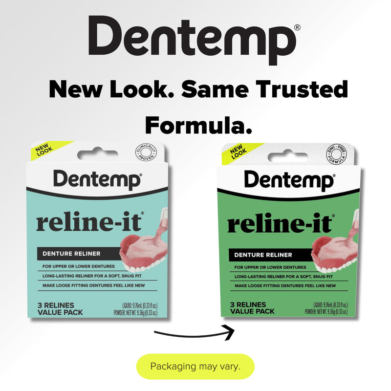 Dentemp Denture Reline Kit Value Pack - Advanced Formula Reline It Denture Reliner - Denture Kit to Refit and Tighten Dentures for Both Upper & Lower Denture - 3 Relines (Packaging May Vary) 1 Pack (3 Relines)