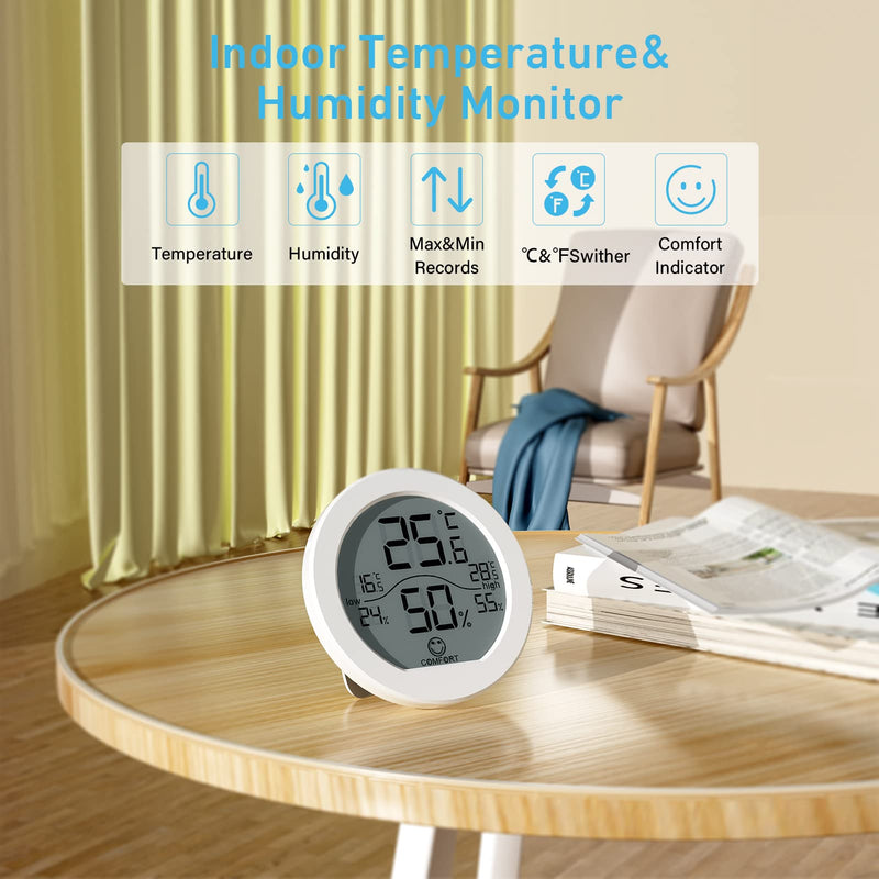 SECRUI Hygrometer Thermometer for Room Temperature Humidity Meter Indoor Thermometer Accuracy Calibration LCD Temperature Sensor with Maximum and Minimum Records, TH1, White, 2 Pack TH1 x2 - BeesActive Australia