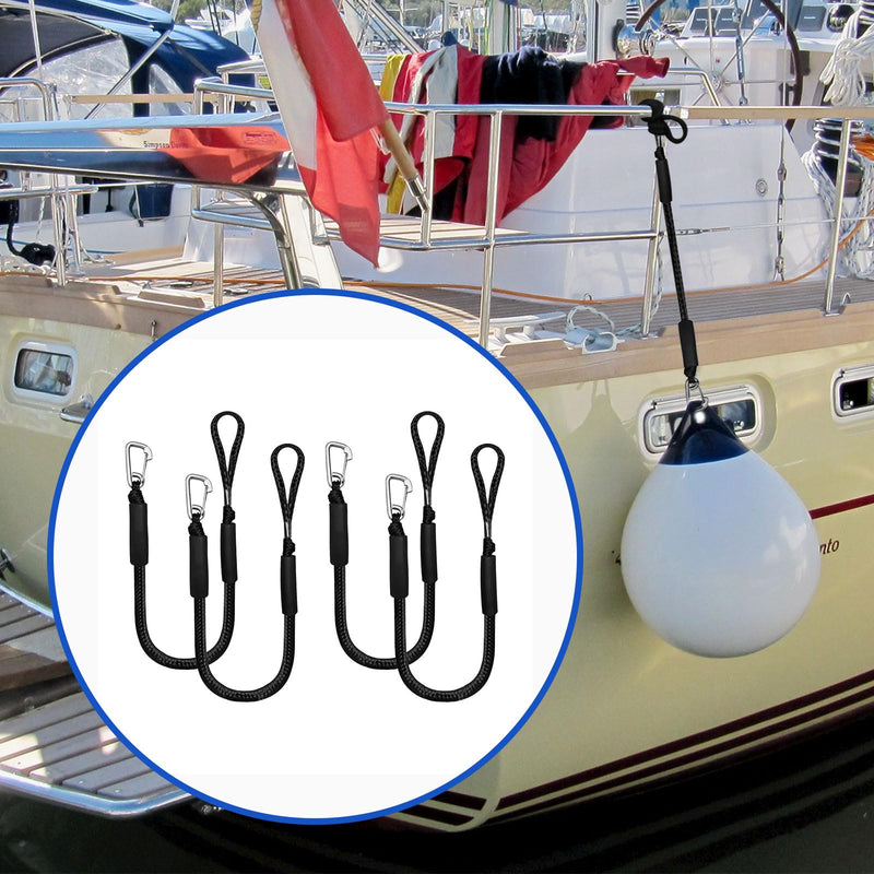 4pcs Bungee Dock Lines, 2FT Premium Bungee Boat Lines with 316 Stainless Clip for Pontoon, Canoe, Jet Ski, Sea-Doo, Kayak, Watercraft
