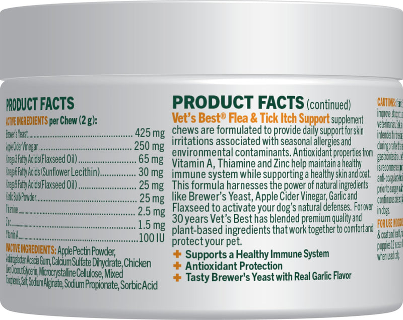 Vet's Best Flea & Tick Soft Chews for Dogs – Natural Supplement for Dog Flea and Tick Prevention – Veterinarian-Formulated Itch Relief and Immune Support – Made in USA – 60 Chews
