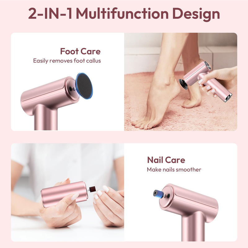 Electric Foot Callus Remover - 2 in 1 Rechargeable Electric Callus Remover for Feet, Pedicure Tools with 70pcs Sandpapers, Professional Foot Scrubber File for Dead Skin - Pink - BeesActive Australia