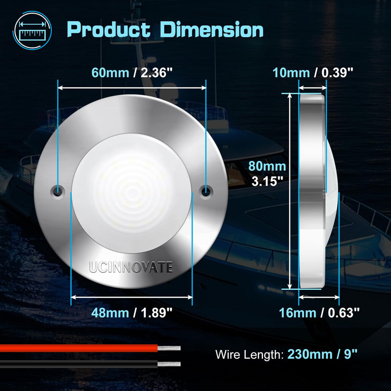 UCINNOVATE 8Pcs 3.15”Round LED Marine Light with sliver housing, Navigation Boat Lights, LEDs Boat Interior Light, Deck Courtesy Lighting IP65 Waterproof, LED Marine Stern Lights, 12-24V (Blue) 8PCS-3.15INCH Blue (Silver housing)