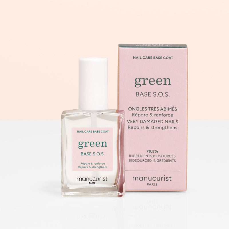 MANUCURIST - S.O.S. Base Coat - Enriched with Vitamins C and B5 - Nail Fortifier - Repairs and Strengthens - Care for Very Damaged Nails - Vegan, Up to 78% Plant-Based - 0.5 fl oz - BeesActive Australia