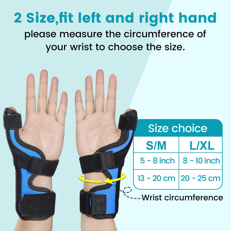 DrFinger Thumb Spica Splint Brace fit Left & Right Hand, Trigger Thumb and Wrist Support, Thumb Immobiliser for De Quervains Tenosynovitis Tendonitis, Broken Thumb Stabilizer, for Women & Men- S/M