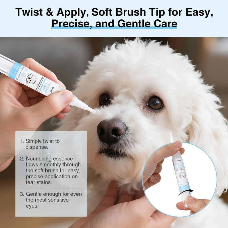 Tear Stain Remover Pen for Dogs & Cats - Gentle Eye Cleanser with Aloe Vera - Professional Stain Remover for White Dogs (Maltese, Poodle) - 5ml