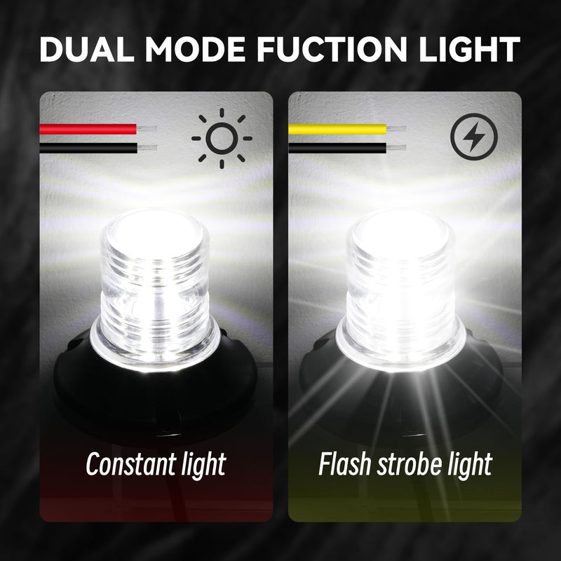 Anchor Light, Flash+Constant Boat LED Stern Light, All-Round Super Bright Marine Navigation Signal Light, Surface Mount White LED Marine Lighting Kit for Fishing Yacht Sailboat BassBoats