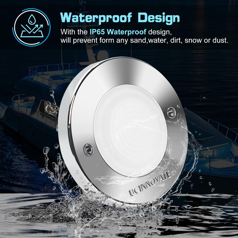 UCINNOVATE 8Pcs 3.15”Round LED Marine Light with sliver housing, Navigation Boat Lights, LEDs Boat Interior Light, Deck Courtesy Lighting IP65 Waterproof, LED Marine Stern Lights, 12-24V (Blue) 8PCS-3.15INCH Blue (Silver housing)
