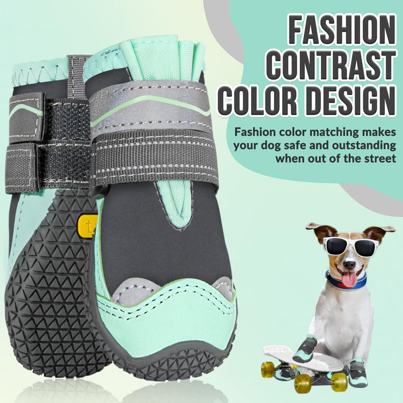 SlowTon Dog Shoes for Large Small Medium Dogs - Waterproof Dog Boots for Summer Hot Pavement, Paw Protector for Outdoor Walking Winter Snow, Anti-Slip Rubber Dog Booties for Hard Floor (Green Gray, 8) D-Green Waterproof #8 (Width 3.0 inch) for 74-91 lbs - BeesActive Australia