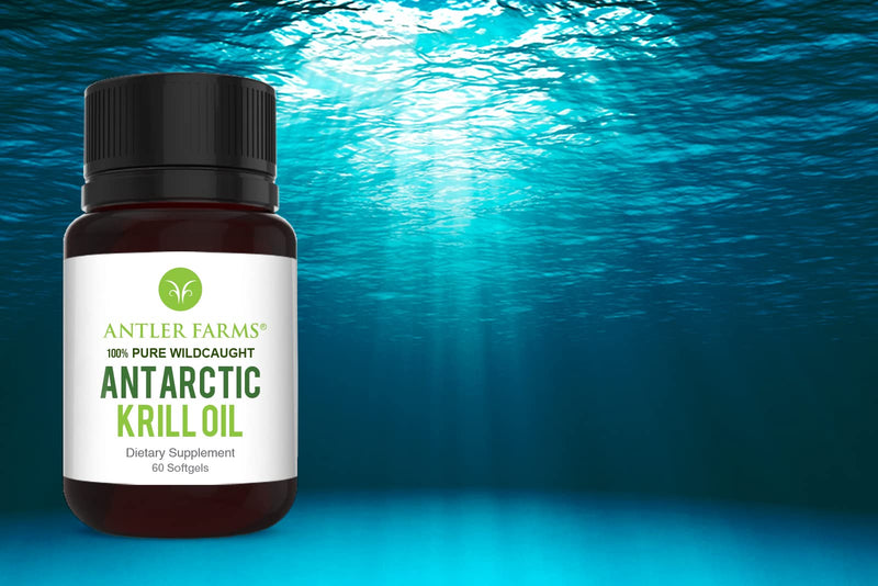 Antler Farms - 100% Pure Wild Caught Antarctic Krill Oil from Cold, Pristine Waters, 60 Softgels – Clean, Omega-3 EPA + DHA Supplement w/Astaxanthin, Rapid Absorption (Pack of 2) 60 Count (Pack of 2)