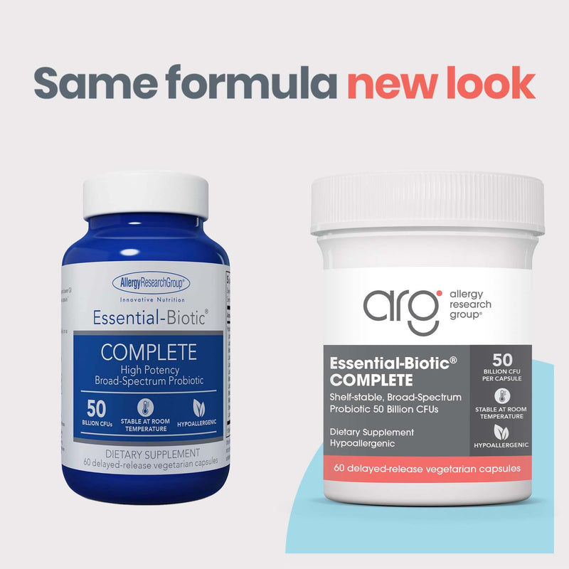 ARG Essential Biotic Complete 50 Billion CFU Probiotic, 60 Capsules | 50 Billion CFU Delayed Release Probiotic for Gut and Digestive Support, Hypoallergenic Vegetarian Capsules