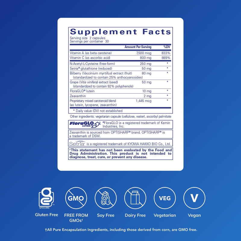 Pure Encapsulations Macular Support Formula, 60 Capsules | Hypoallergenic Supplement with Enhanced Antioxidant Formula for Healthy Eyes* 60 Count (Pack of 1)