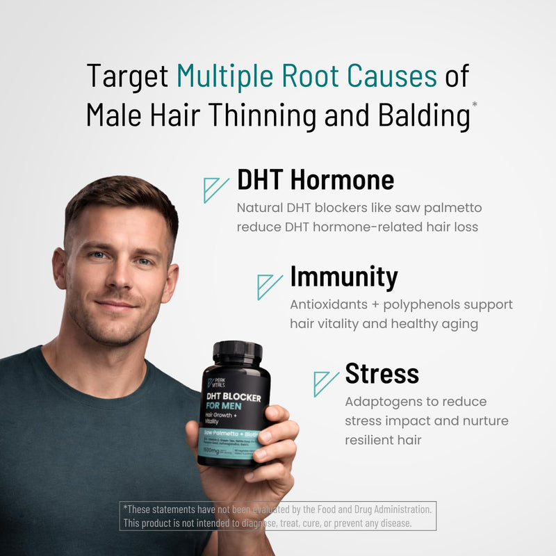 DHT Blocker for Men | Ultra Potent Hair Growth Formula | Saw Palmetto, Biotin, Pumpkin Seed, Herbal Extracts | Natural Hair Loss Supplements | Hair Regrowth Vitamins | Made in the USA | 90 Capsules