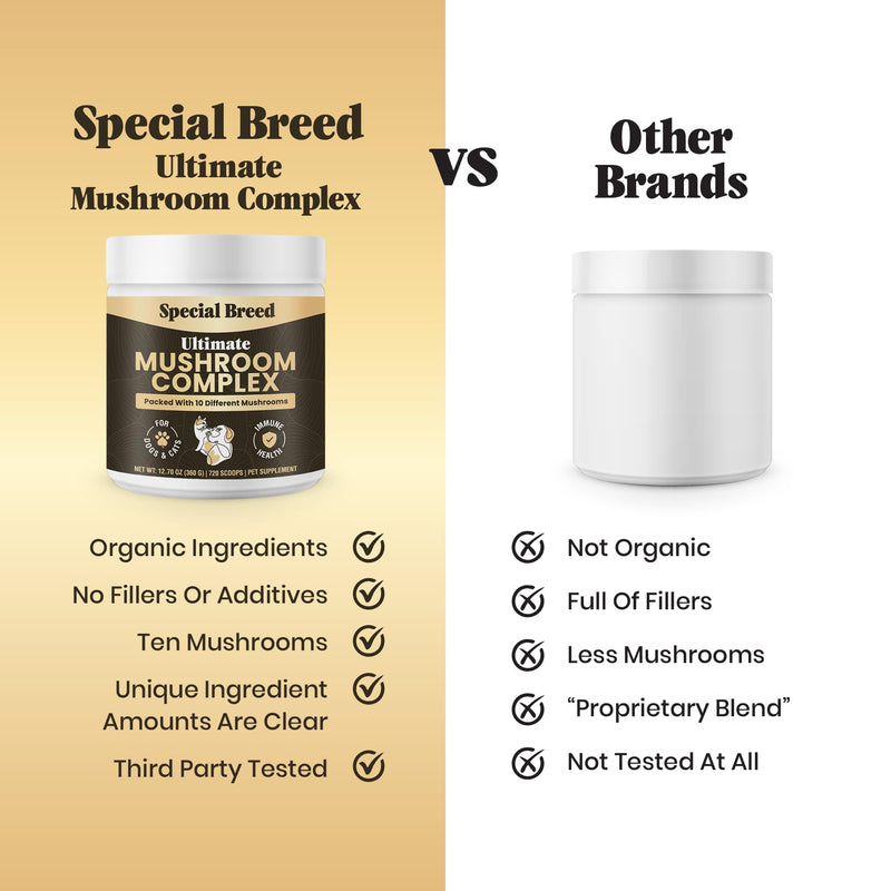 Mushroom Powder for Dogs & Cats - Organic Mushroom Complex for Immunity Support, Immune Function, Cognition, Vitality - Ten Mushroom Supplement with Turkey Tail, Lion's Mane, Reishi - 720 Scoops 12.70oz