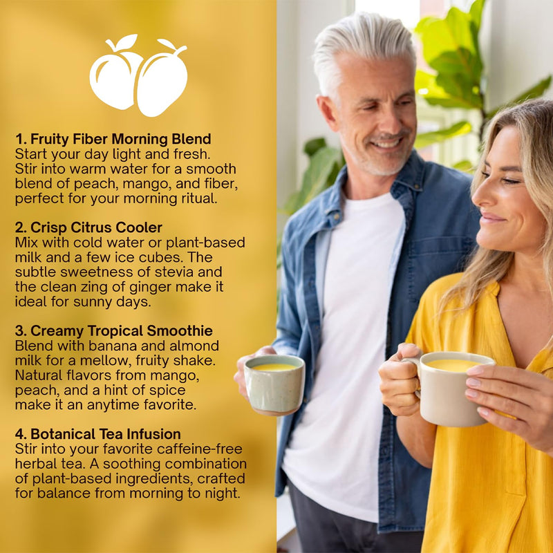 Psyllium Husk Powder Tropical Flavored Digestive Support 7.4 Oz | 5000mg fiber blend with Vitamin C, D3, Iron, Magnesium & Bromelain. Vegan, sugar-free, gluten-free.