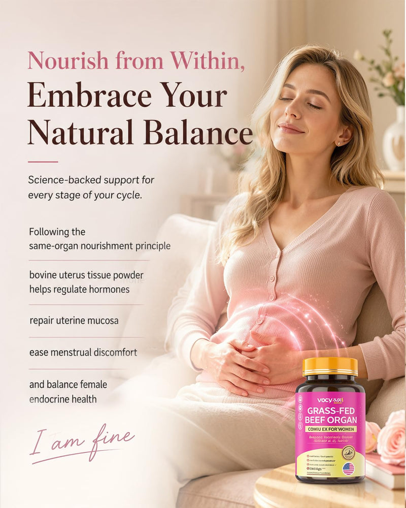 Beef Organ Supplement for Women, Grass-Fed Beef Liver Uterine Kidney Heart Organ Complex with Vitamins & Herbal | Detox, Hormone, Iron-Rich Energy & Skin Renewal | 120 Caps, 3rd Party Tested