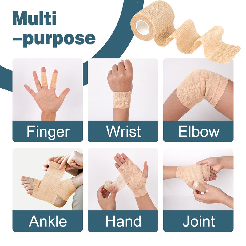AZEN 8 Pack Self Adhesive Bandage Wrap, Elastic Cohesive Bandage Wrap, Skin Color Athletic Tape, Vet Wrap, Ankle Tape Beige