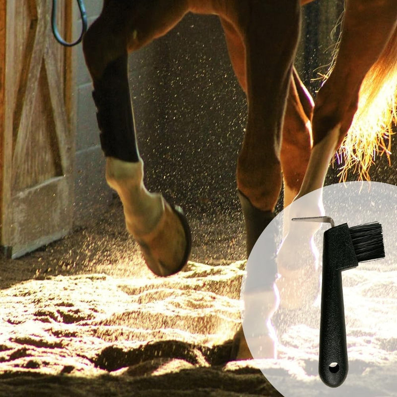 Natural bristles hoof scraper with brush, hoof scraper for horses, ergonomic hoof scraper for horses, 2 in 1 hoof scraper in brown, horse hoof care hoof cleaner horse, for clean hooves hoof care, black, Kiuiom - BeesActive Australia
