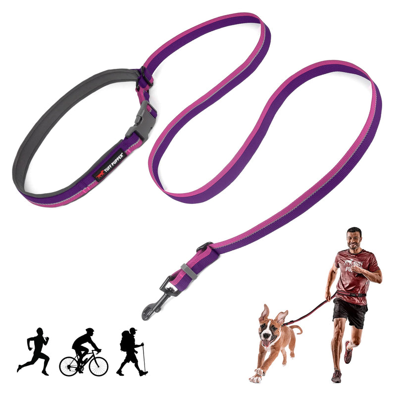 Tuff Pupper Hands Free Adjustable Length Dog Leash | Lightweight for Running Jogging Walking | Padded Waist Belt (24-50 inch) | Adjusts 3 to 6 Feet Length | Strong Ballistic Nylon w/Reflective Strips Punch Purple - BeesActive Australia