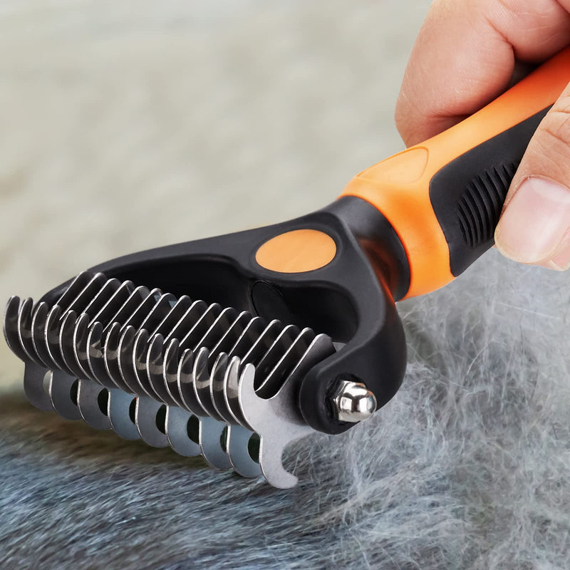 Pet Grooming Tool - 2 Sided Undercoat Rake for Cats and Dogs - Safe Dematting Comb for Easy Mats & Tangles Removing - No More Nasty Shedding and Flying Hair orange other - BeesActive Australia