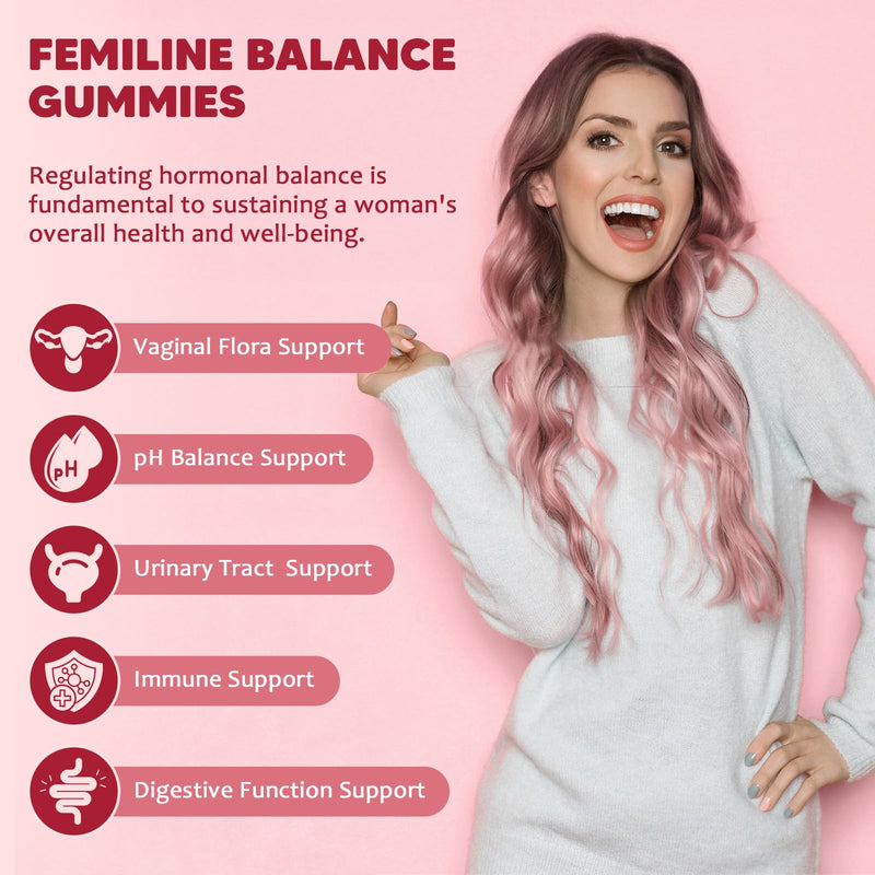 Premium Feminine Balance Gummies for Women with Cranberry Pineapple Powder | Support pH Balance & Vaginal Probiotics Health Gummies with D-Mannose , Sugar Free, Gluten Free, Vegan 60 Count (Pack of 1)