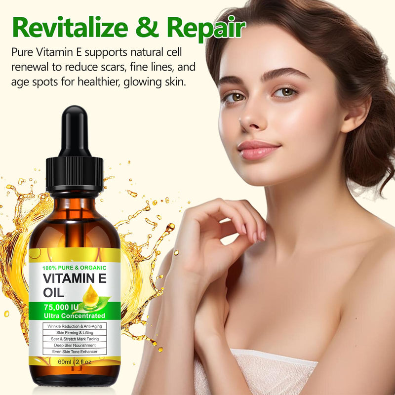 Vitamin E Oil, Vitamin E Oil for Skin, Face, Scars, Body, Moisturizing Dry Skin, 2Oz
