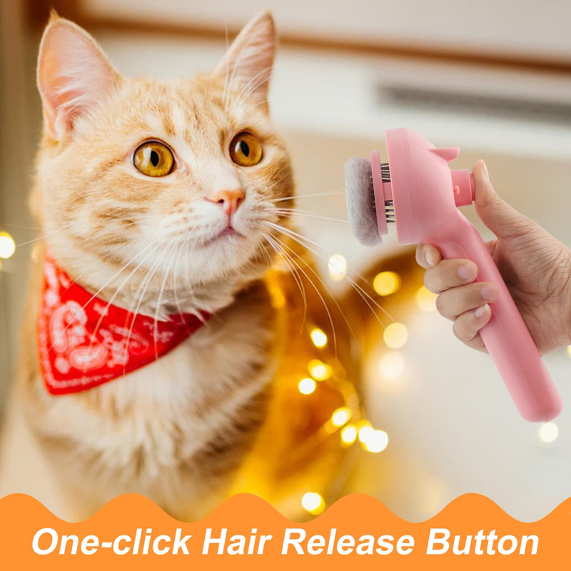 Cat Steam Brush for Shedding, 4 in 1 Steamy Cat Brush with Release Button, Self Cleaning Metal Pet Misting Hair Comb with Long Handle for Grooming Indoor Kitten Dogs(Pink) Pink - BeesActive Australia