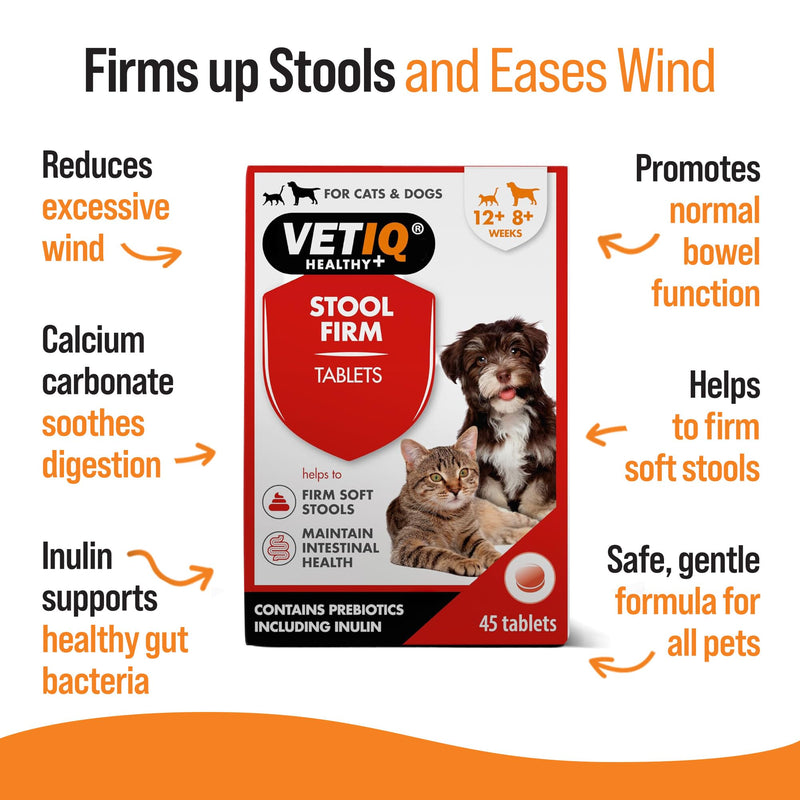 VETIQ Stool Firm Tablets For Cats & Dogs, Contains Kaolin, Pectin & Pumpkin to Help Improve Stool Firmness & Aids Intestinal Health, 45 Tablets (Pack of 2) 45 Count (Pack of 2) MCH0245 Vetiq Stool Firm