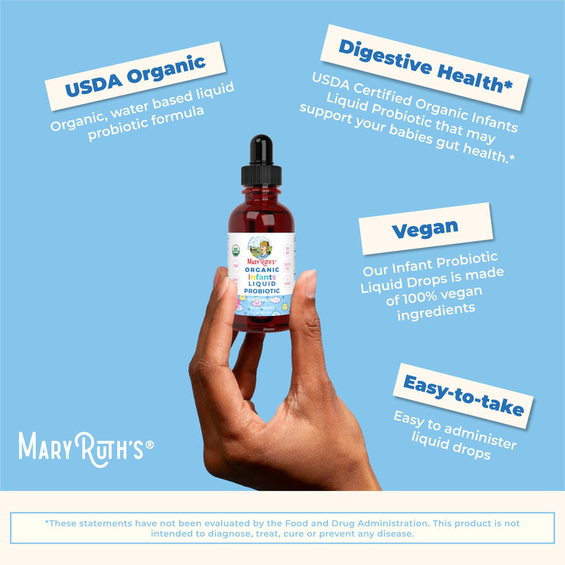 MARYRUTH'S Organic Infant Liquid Probiotic for Ages 6-12 Months, Vegan, 1oz | 100 Million CFU, 5 Probiotic Strains, Proprietary Probiotic Blend, USDA Organic, Vegan
