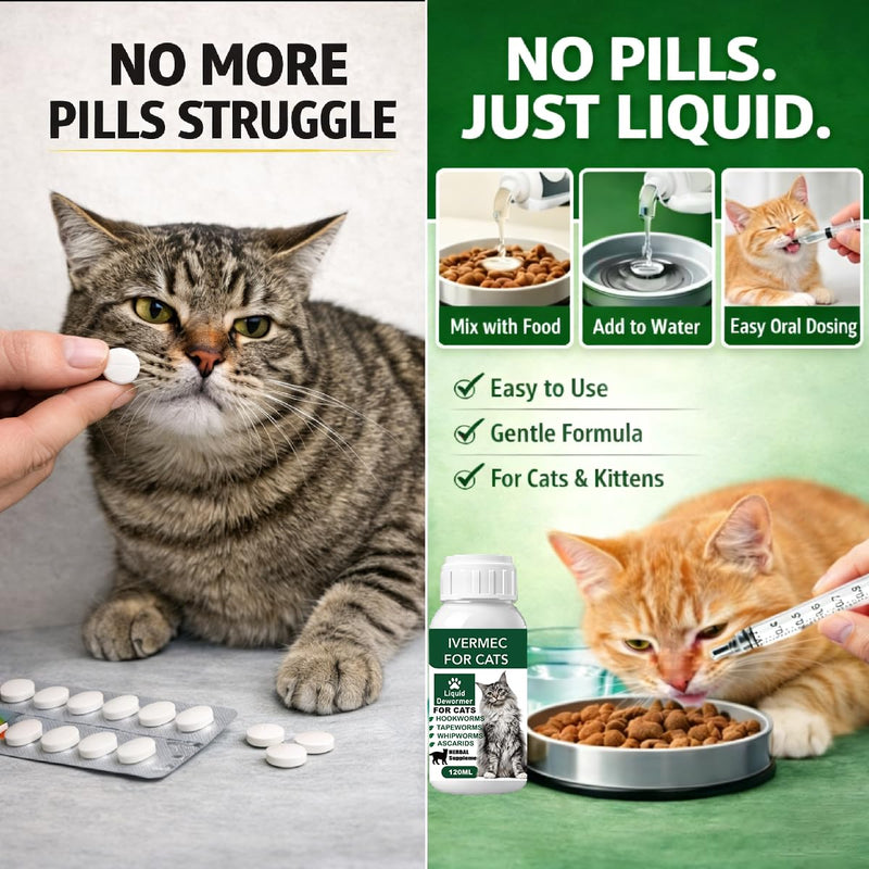 Cat Dewormer Liquid,Dewormer for Cats Broad Spectrum for Tapeworms, Roundworms & Hookworms, Promotes Digestive Comfort & Daily Balance