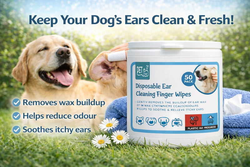 Pet Guru Dog Disposable Ear Cleaning Finger Wipes for Puppies & Dogs, Removes Wax and Dirt, Soothes Itchy Ears Wipes, 50 Pack (50)