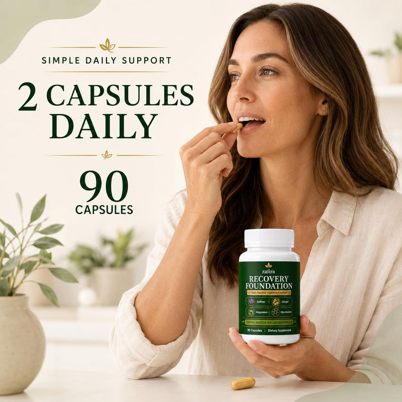 Zafira Organics Botanical Nutrient Blend Supplement, 90 Capsules | With saffron extract, myo-inositol, ginger extract, magnesium and L-theanine for balanced mood, focus and digestive comfor
