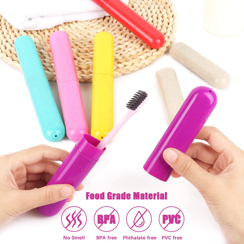 6 Pack Toothbrush Travel Case, Travel Toothbrush Holder, Sanitary Toothbrush Storage, Eco-friendly Toothbrush Protector Covering for Traveling, Business，Camping, Home, School Cyan+Pink+Purple+Yellow+Red+Beige - BeesActive Australia