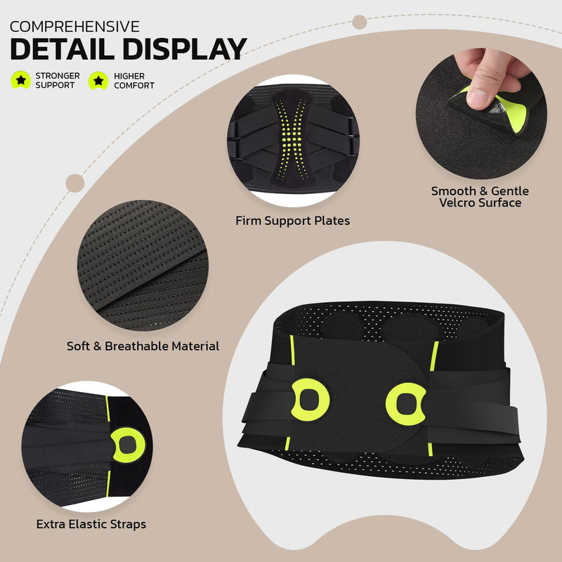 Back Brace for Men Lower Back Pain Women Relief with 360-Degree Biochemical Hug Support without Suspenders Back Support Belt Soft Breathable Fabric Lumbar Support for Herniated Disc Sciatica M Medium Obsidian
