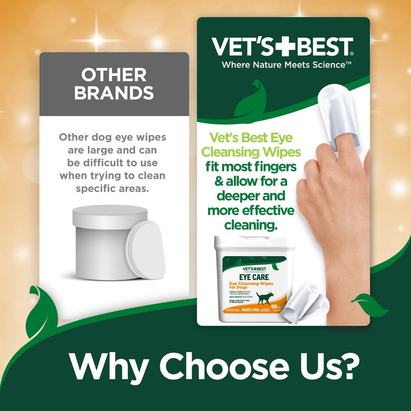Vet’s Best Eye Cleansing Wipes for Dogs - Tear Stain Remover for Dogs - Easy to Use and Paraben Free - Aloe Vera & Witch Hazel - 50 Count - PawsPlanet Australia