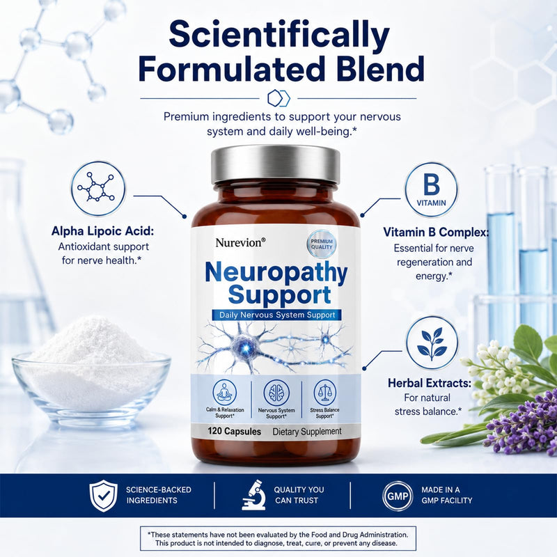Neuropathy Supplements, Nerve Health Support, 120 Count with 600mg Al-p-ha Lipoic Acid, Benfotiamine & Vitamin B12, Formulated for Peripheral Comfort in Hands, Feet, Legs, Back & Neck