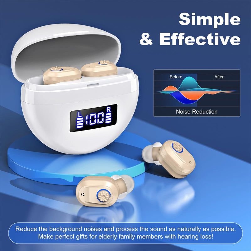 Rechargeable In-Ear hearing aids for seniors | Digital Noise Canceling | 96hr Battery with Charging Case | One-Button Easy Use | Discreet & Comfortable Fit