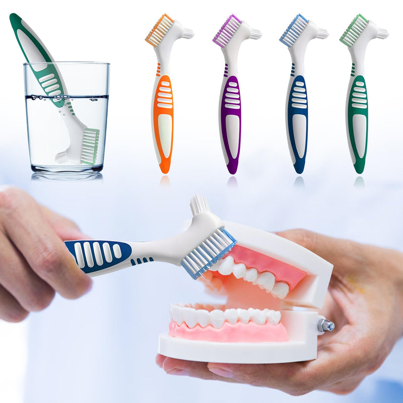 Denture Brush 5PCS Double Sided Denture Toothbrush with Protective Shell, Portable Denture Cleaning Brush for False Teeth, Multi-Layered Bristles & Ergonomic Rubber Handle for Denture Care - BeesActive Australia