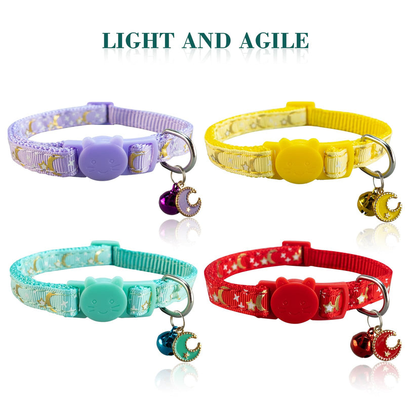 4 Pack Breakaway Cat Collar, Moons & Stars Kitten Collar, Cute Cat Collar with Bell and Safety Buckles, Adjustable Ideal for Girl Boy Cats - BeesActive Australia