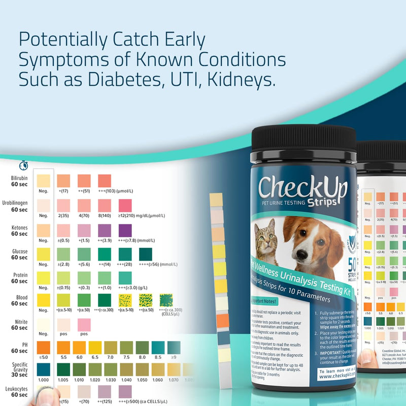 KIT4CAT CheckUp Testing Strips x 50 (10 Parameters Urine Test Strips for Cats & Dogs) 10 Parameters test strips for Cat & Dog