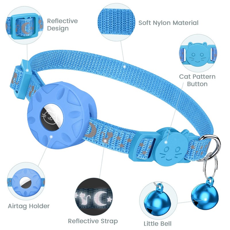 Airtag cat collar, integrated cat collar Airtag with AirTag holder and bell, reflective cat collar with breakable safety buckle for kittens puppies (blue) blue - BeesActive Australia