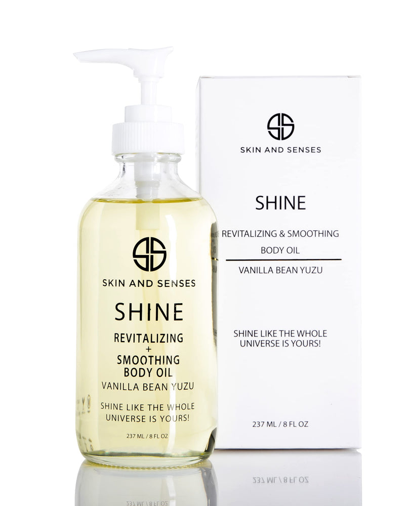 Shine Revitalizing & Smoothing Body Oil Vanilla Bean Yuzu –100% Natural, plant-based ingredients Loaded with an Organic blend of Healing Oils and Vitamin E, that deeply soothe, restore