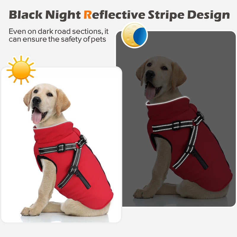 Dog Winter Coat with Harness | Dog Jacket Waterproof with Zipper and Fleece | Warm Dog Coat with Reflective for Small Medium Dogs（Red） Red - BeesActive Australia