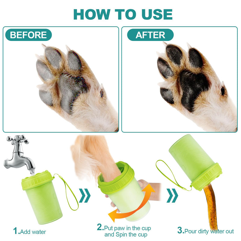 Dog Paw Cleaner Cup, Dog Foot Washer, Muddy Paw Cleaner, Mud Buster Dog Paw Cleaner, Portable Silicone Bristles Cleaning Brush. A Great Gift, Free Bath Brush - Medium, Green - BeesActive Australia