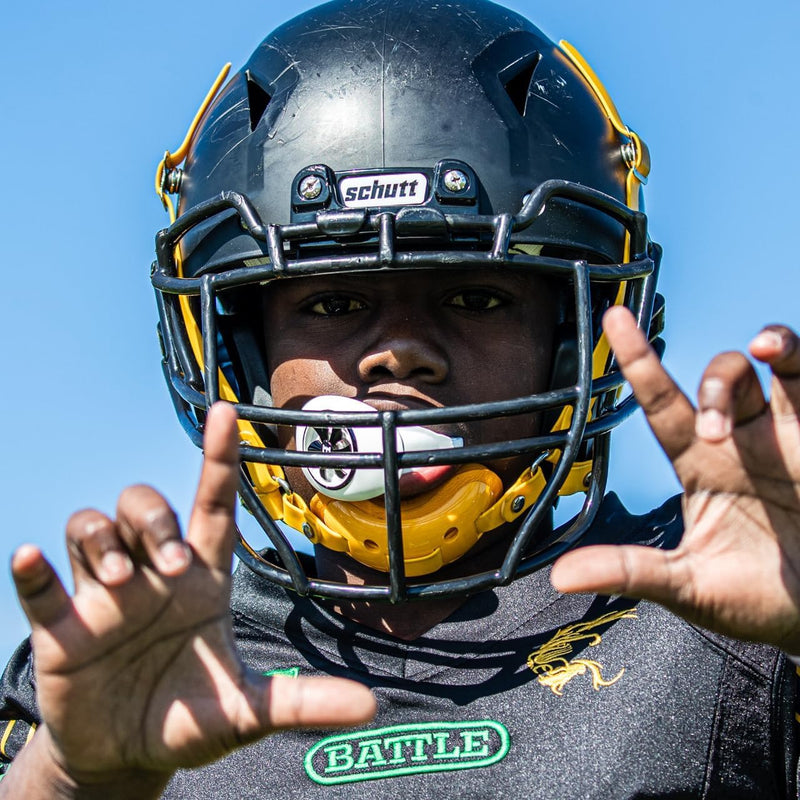Battle Sports Spinner Oxygen Football Mouthguard - Superior Airflow & Better Performance, Maximum Protection & Breathability Football Mouthpiece, Works with Braces - Silver/Padlock - BeesActive Australia