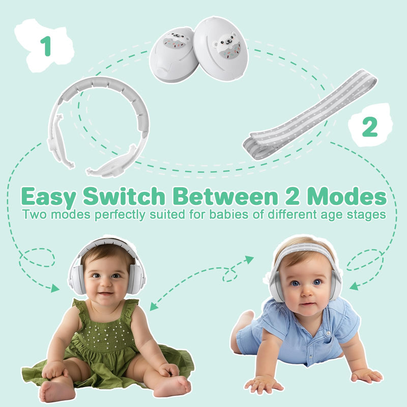 BEBOAN 2-in-1 Baby Ear Muffs Noise Protection for 0-36 Months, Noise Cancelling Headphones for Infant, Newborn Ear Protection for Airplane Travel, Toddler Sound Proof Grey