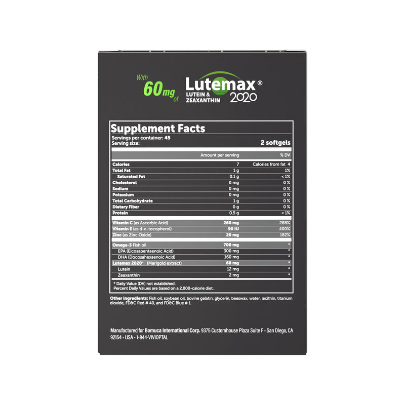 Vivioptal Lux, 90 Softgels, Adult Vitamins, Improve Visual Performance, Omega 3, Zinc, and Vitamin C & E, Multivitamin & Multimineral, Gluten Free, German Formula