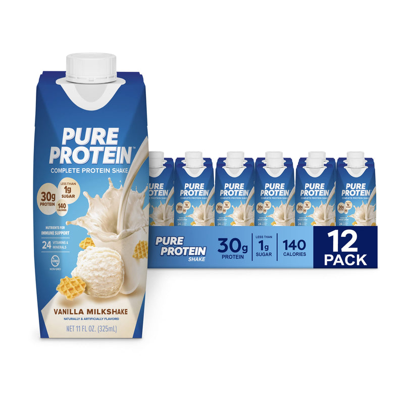 Pure Protein Chocolate and Vanilla Protein Shakes, 30g Protein, 11oz Bottles, 12 Pack Bundle