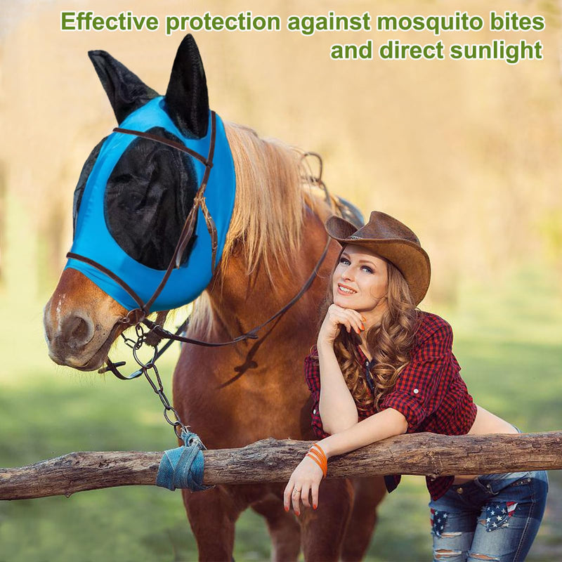 3 Pcs Horse Fly Mask-Fly Masks for Horses with Ears, Breathable Elastic Fabric for Sun Protection for Large/Medium Size Adult Horses (Blue-Black-Gray, Large) Blue-Black-Gray - BeesActive Australia